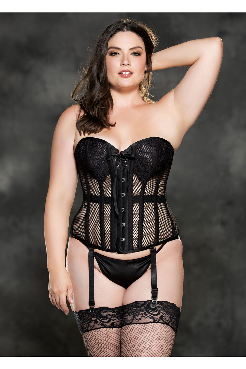 Plus Size Satin and Lace Overlay Corset 5-colors