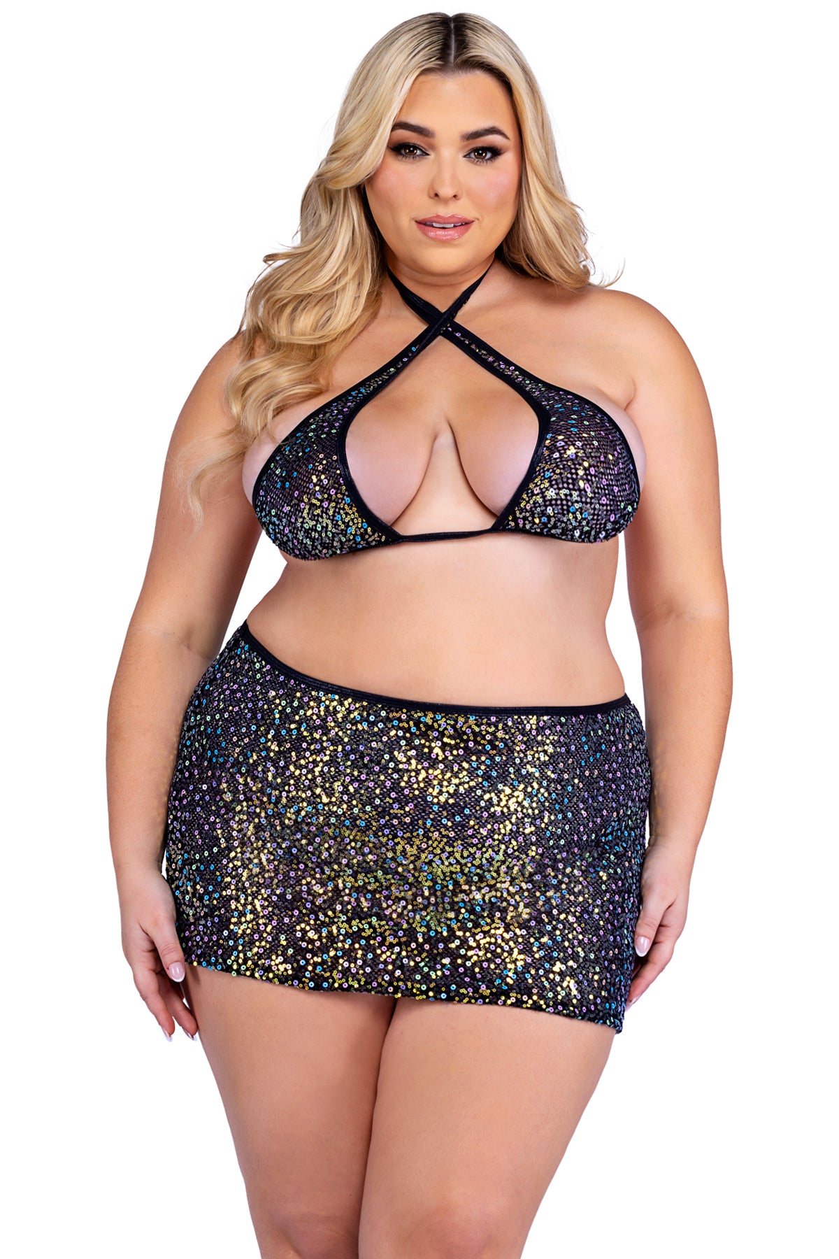 Sequin Fishnet Criss-Cross Top Roma  6433