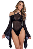 Sheer Mesh Romper With Bell Sleeves Roma  6497
