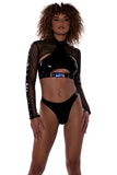 Pride Cropped Vinyl Halter Neck Top With Stud Detail & Light-Up Love Strap Roma  6502