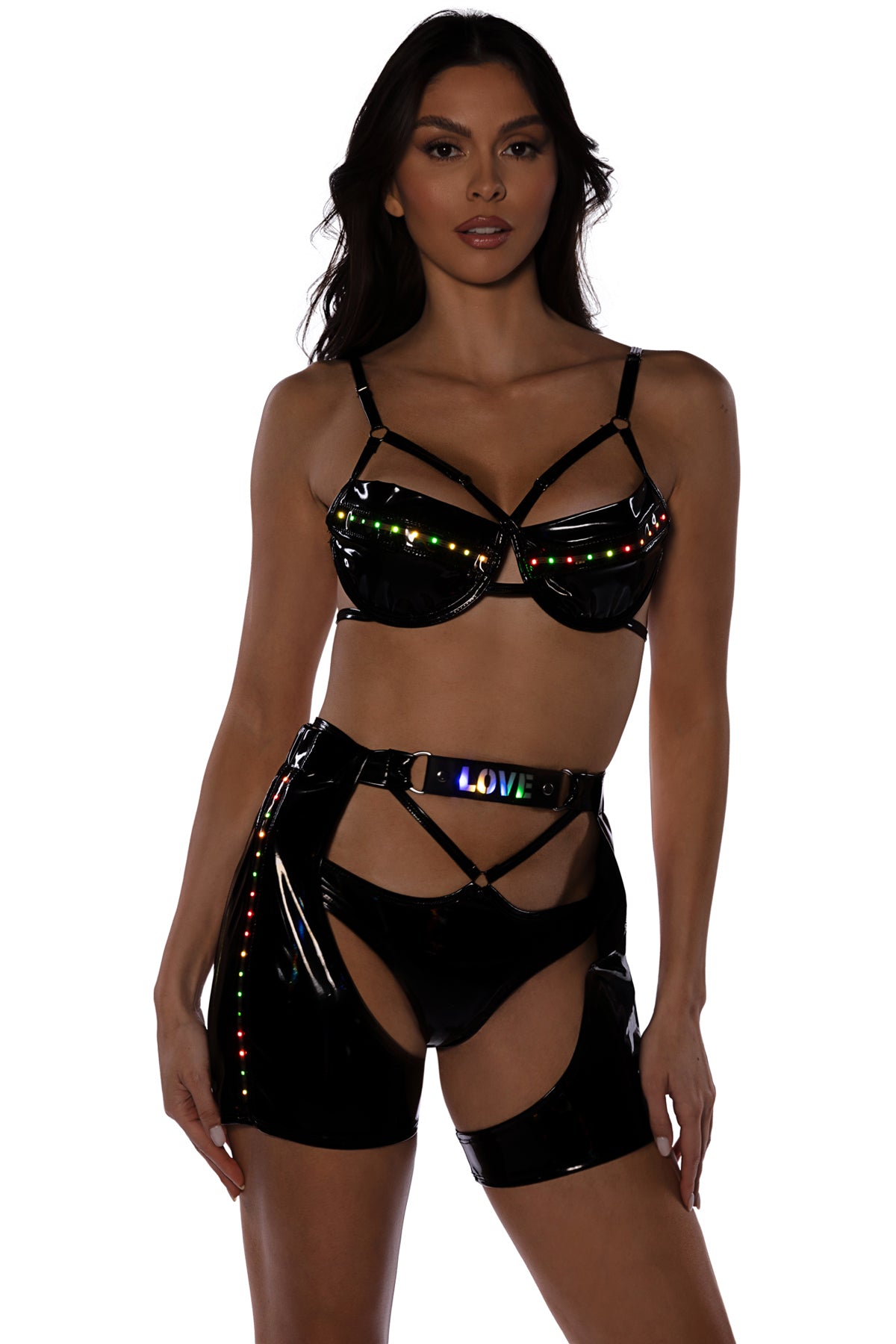 Pride Light Up Vinyl Chaps With Light-Up Love Strap Roma  6504