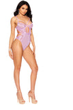 Lace And Mesh Slip On Teddy With Underwire Cups, Strappy Front Detail, Cut Out Sides, Adjustable Straps And Hook And Eye Back Closure. Elegant Moments  77181