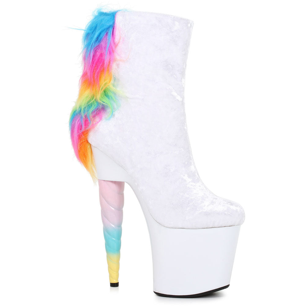 7 Unicorn Heel Platform Bootie with faux fur. Ellie  777/MAGIC/WHT