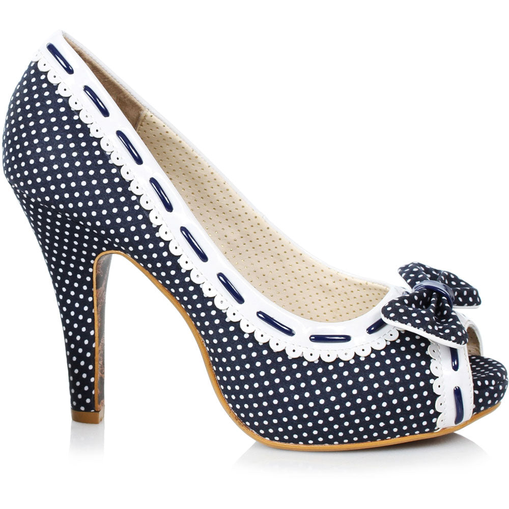 4 Polka Dot Peep Toe Show With Bow Ellie  BP412/AMELIE/NAVY