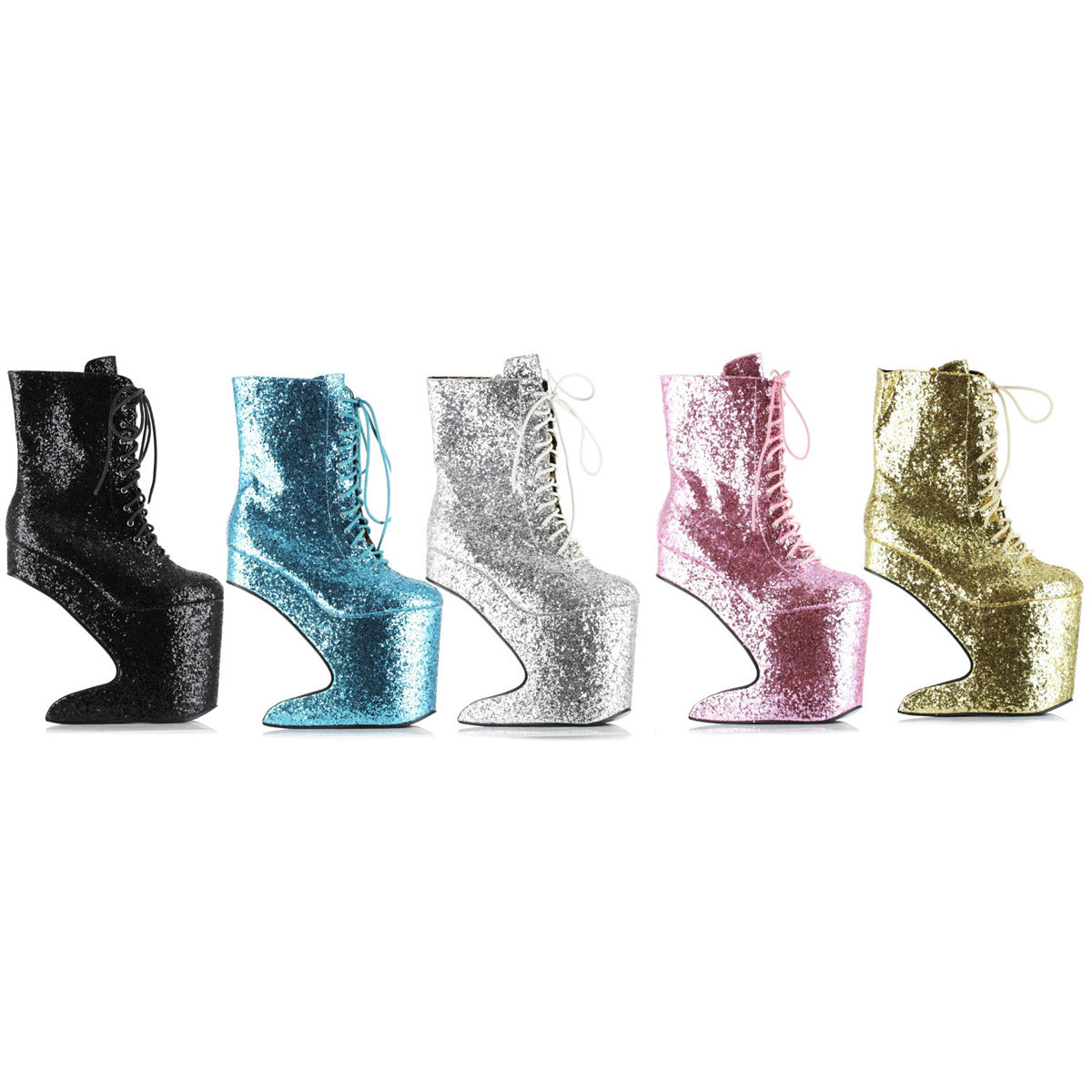 Glitter Platforms Full Lace Up High Heels Ellie  BP579/CHABLIS