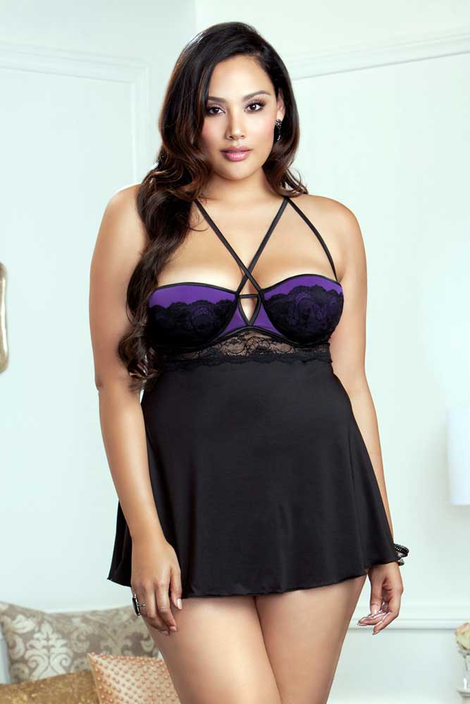 Lace Flyaway Babydoll Plus Size Icollection  8213X