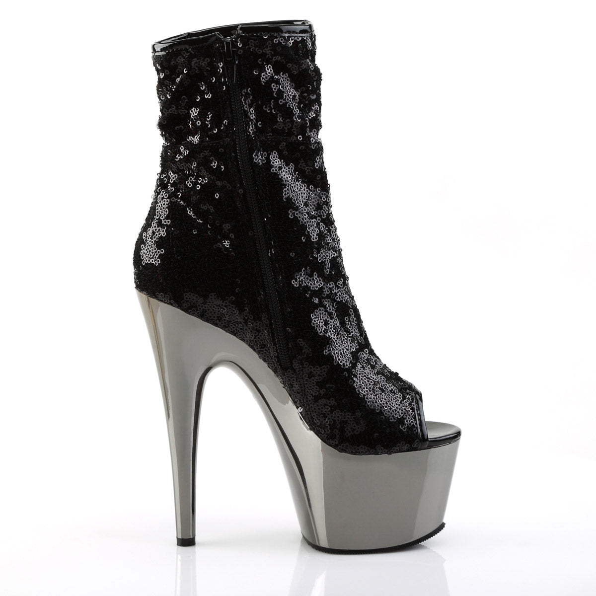 7" Heel, 2 3/4" Pf Peep Toe Sequins Ankle Boot, Side Zip Pleaser Pleaser ADORE/1008SQ