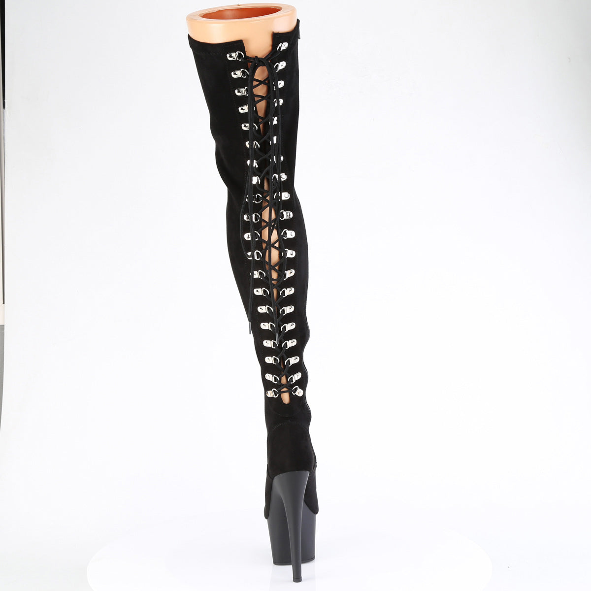 7" Heel, 2 3/4" Pf Lace-Up Back Stretch Thigh Boot, Side Zip Pleaser Pleaser ADORE/3063