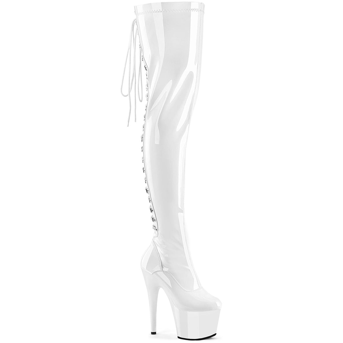 7" Heel, 2 3/4" Pf Lace-Up Back Stretch Thigh Boot, Side Zip Pleaser Pleaser ADORE/3063