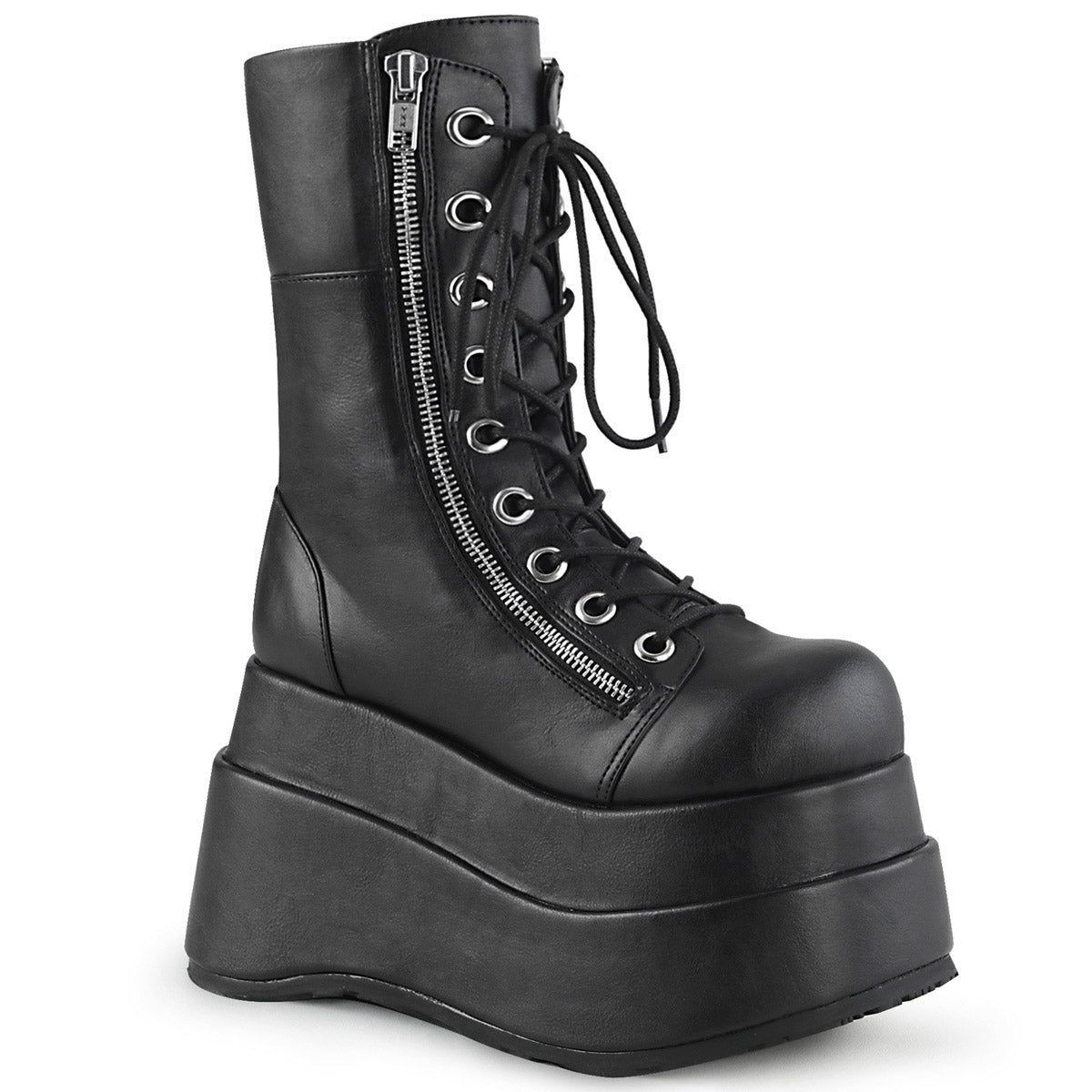 4 1/2" Tiered PF Lace-Up Mid-Calf Boot, Inner & Outer Zip Pleaser Demonia BEAR/265