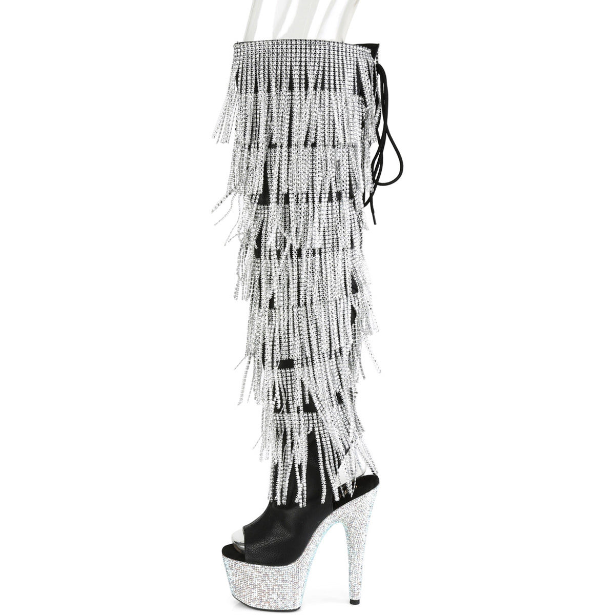 7" Heel, 2 3/4"Pf Open Toe/Heel Over-The-Knee Boot, Side Zip Pleaser Pleaser BEJEWELED/3019RSF/7