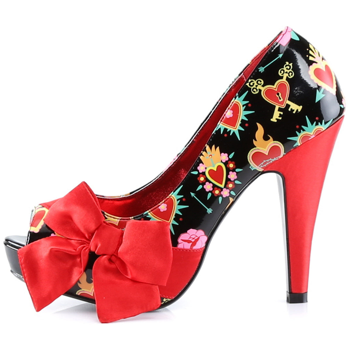 Retro Graphic Print Bowtie Peep Toe Platform Pumps High Heels Shoes Pleaser Pin Up Couture BETTIE/13