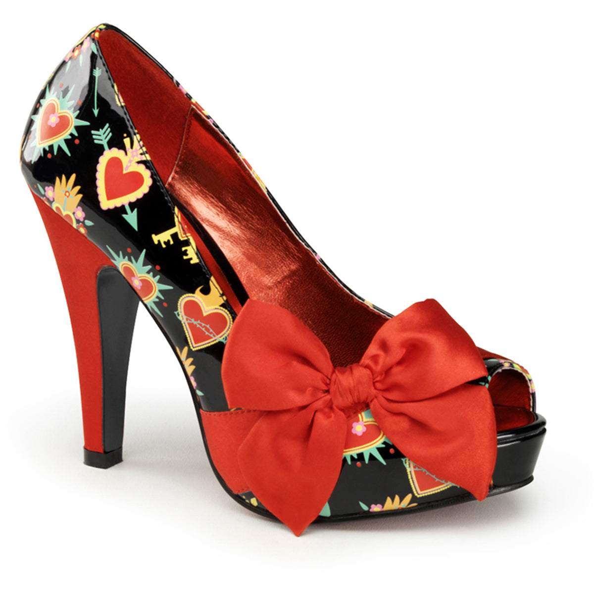 Retro Graphic Print Bowtie Peep Toe Platform Pumps High Heels Shoes Pleaser Pin Up Couture BETTIE/13