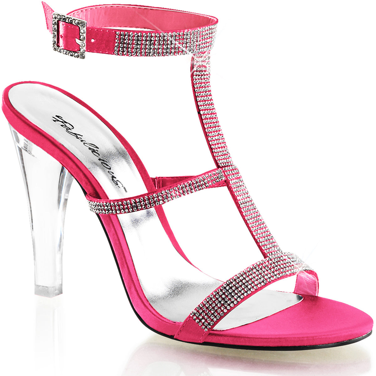 Sexy Rhinestone T-Strap Ankle Slingback Sandals High Heels Shoes Pleaser Fabulicious CLEARLY/418
