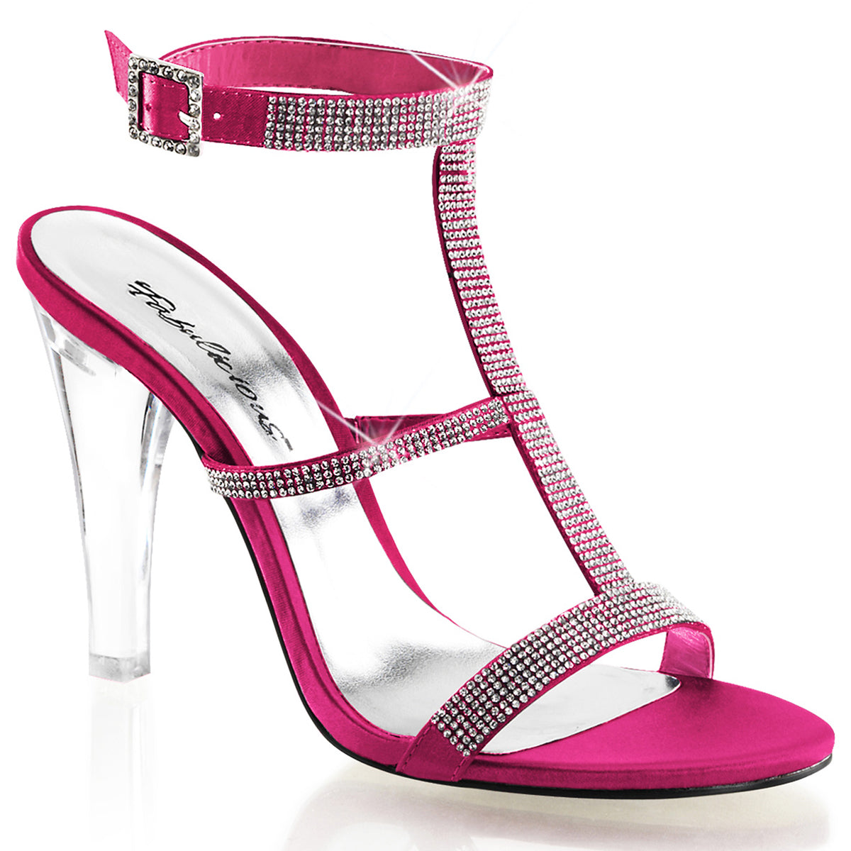 Sexy Rhinestone T-Strap Ankle Slingback Sandals High Heels Shoes Pleaser Fabulicious CLEARLY/418