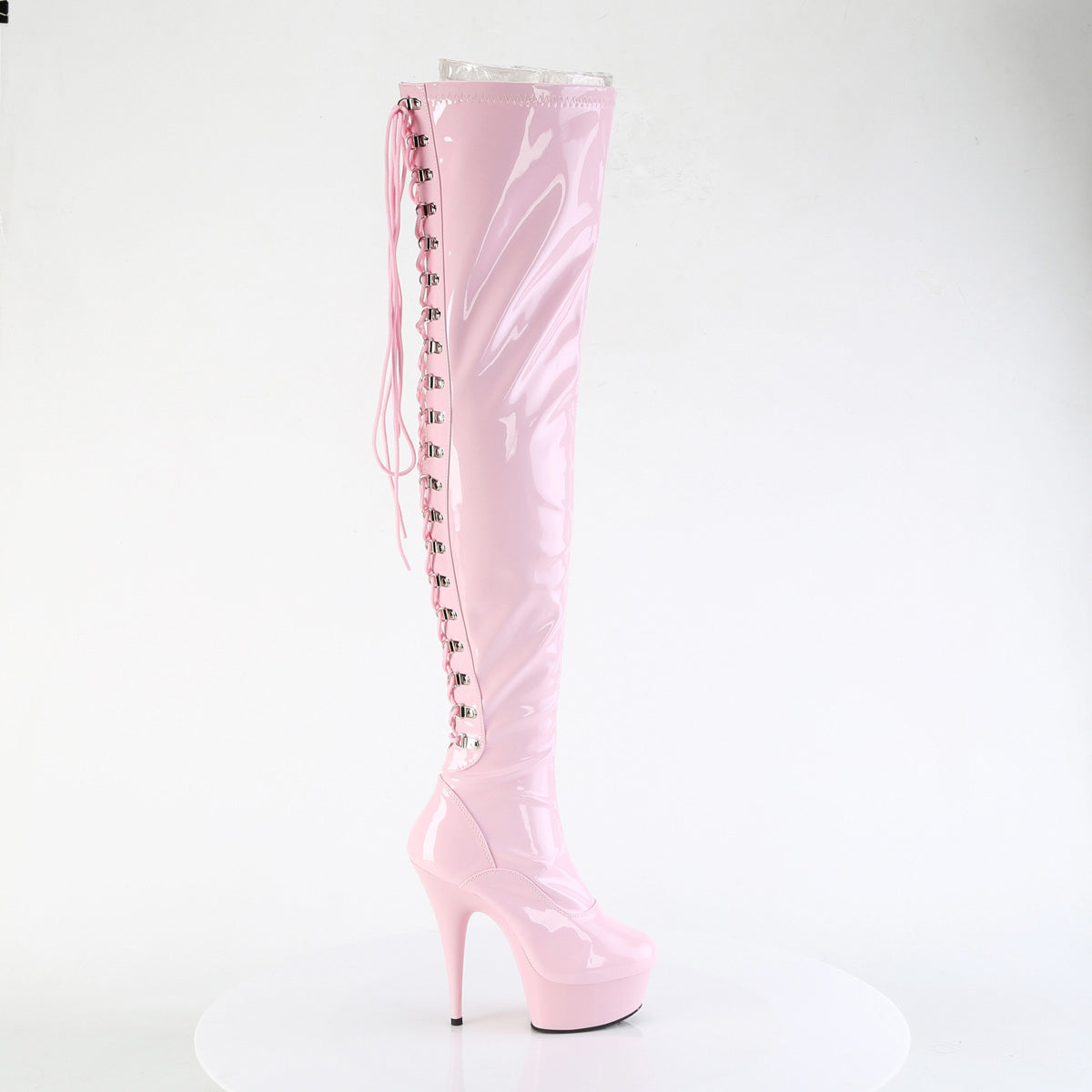6" Heel, 1 3/4" Pf Back Lace Stretch Thigh Boot, Side Zip Pleaser Pleaser DELIGHT/3063