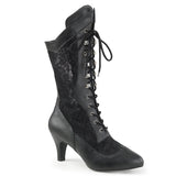 3" Heel Wide Width/Shaft, Calf High Boot Blk Faux Leather-Satin Lace Pleaser Pink Label DIVINE/1050