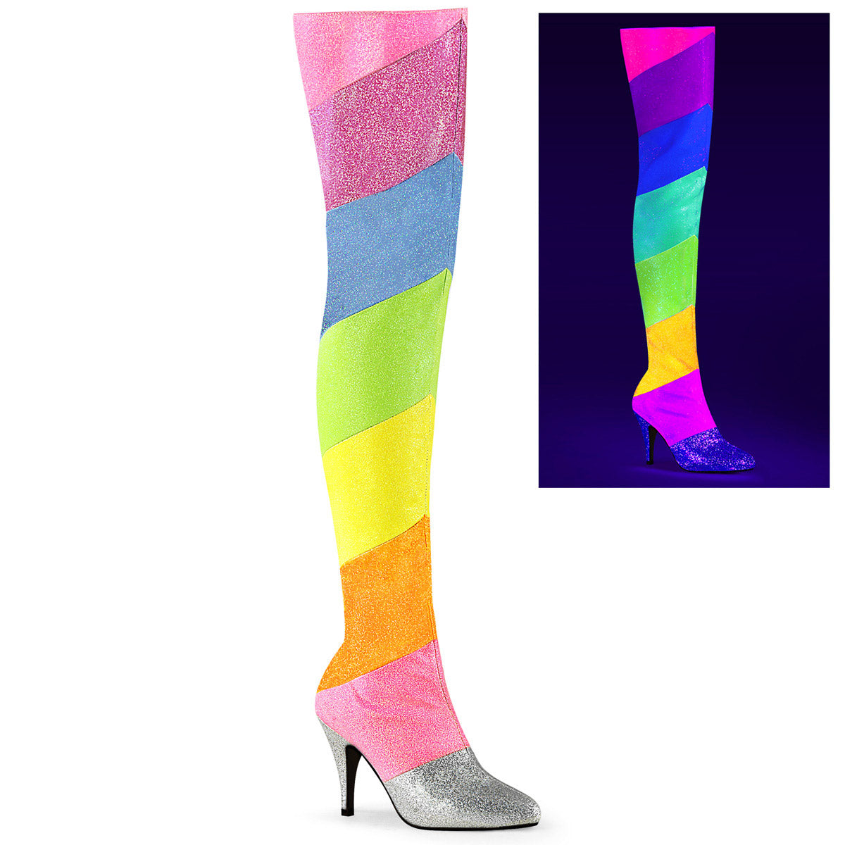 4" Heel Thigh High Boot, Side Zip Pleaser Pink Label DREAM/3012RBG