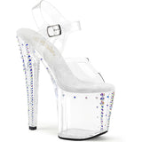 8" Heel, 3 3/4" Pf Rhinestone Studded Ankle Strap Sandal Pleaser Pleaser ENCHANT/708RS/02