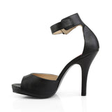 5" Heel, 1/2" PF Closed Back Sandal W/ Buckled Ankle Strap Blk Faux Leather Pleaser Pink Label EVE/02