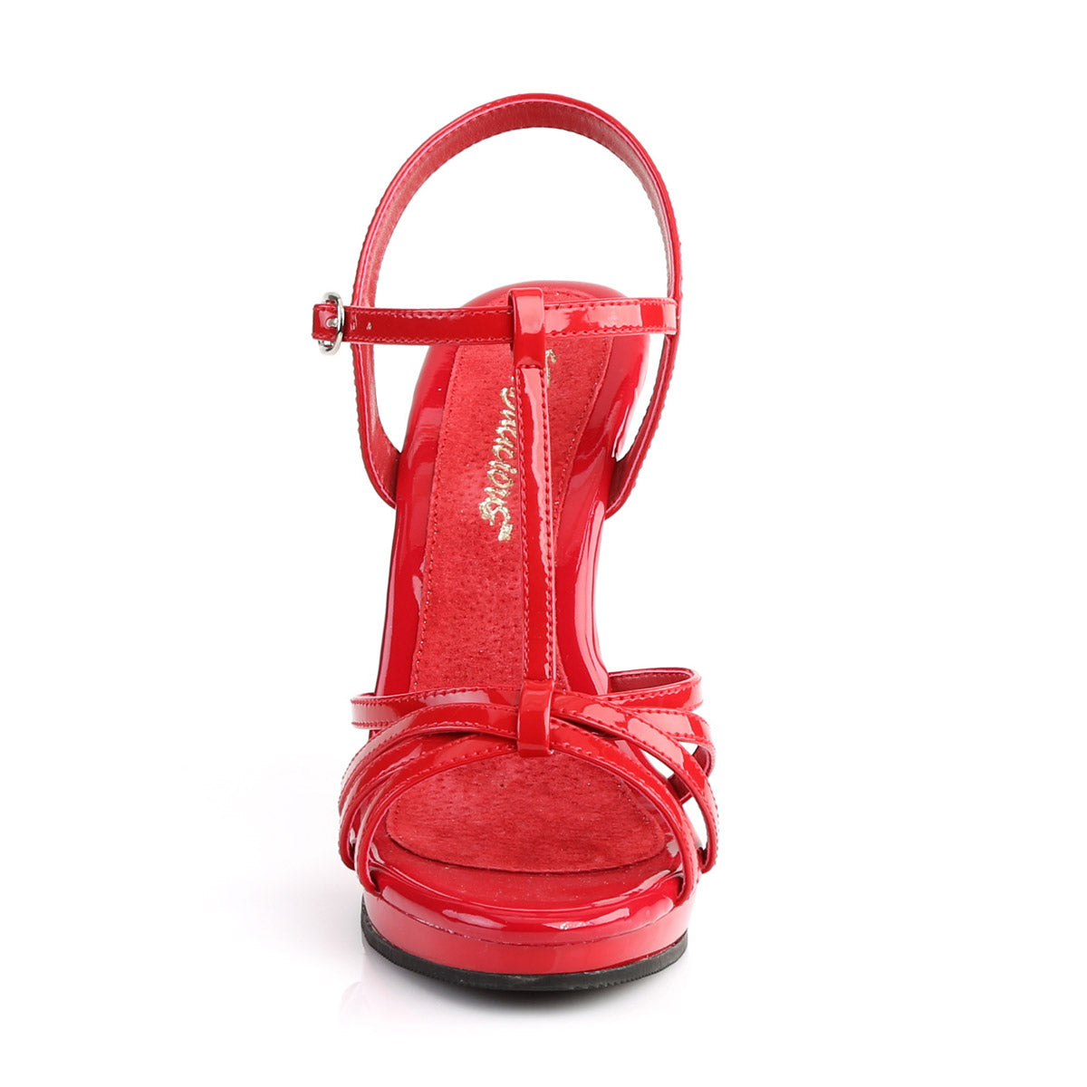 4 1/2" Heel, 1/2" PF T-Strap Sandal Red Pat/Red Pleaser Fabulicious FLAIR/420