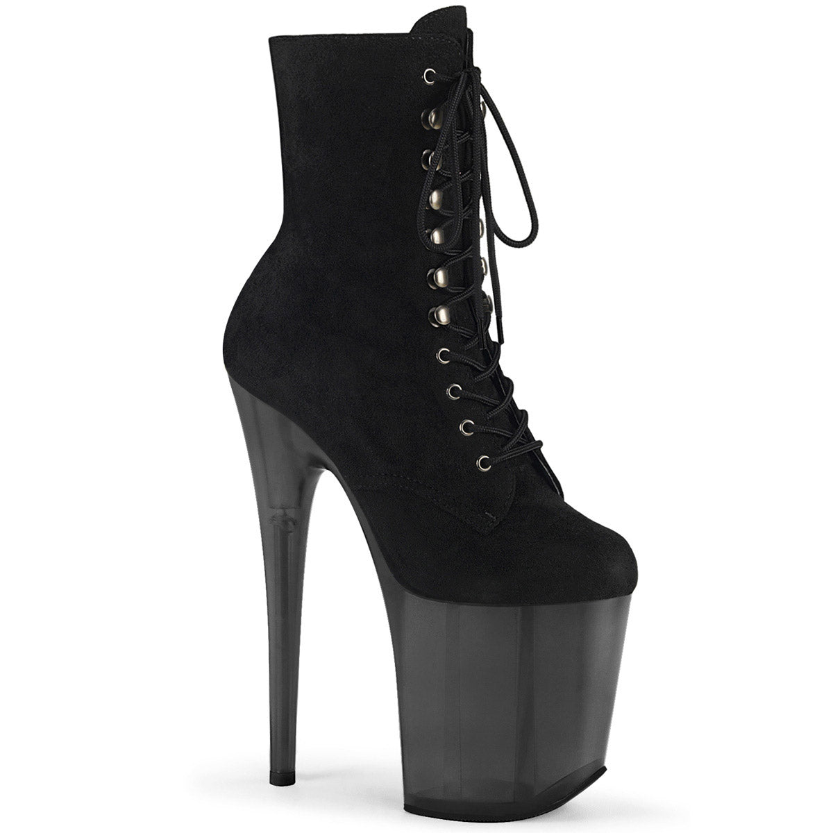 8" Heel, 4" Tinted Pf Lace-up Front Ankle Boot, Side Zip Pleaser Pleaser FLAMINGO/1020FST