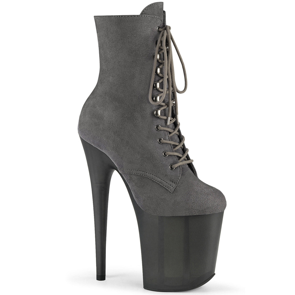 8" Heel, 4" Tinted Pf Lace-up Front Ankle Boot, Side Zip Pleaser Pleaser FLAMINGO/1020FST