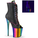 8" Heel, 4" Chromed Pf Peep Toe Lace-Up Ankle Boot, Side Zip Pleaser Pleaser FLAMINGO/1021RC/02