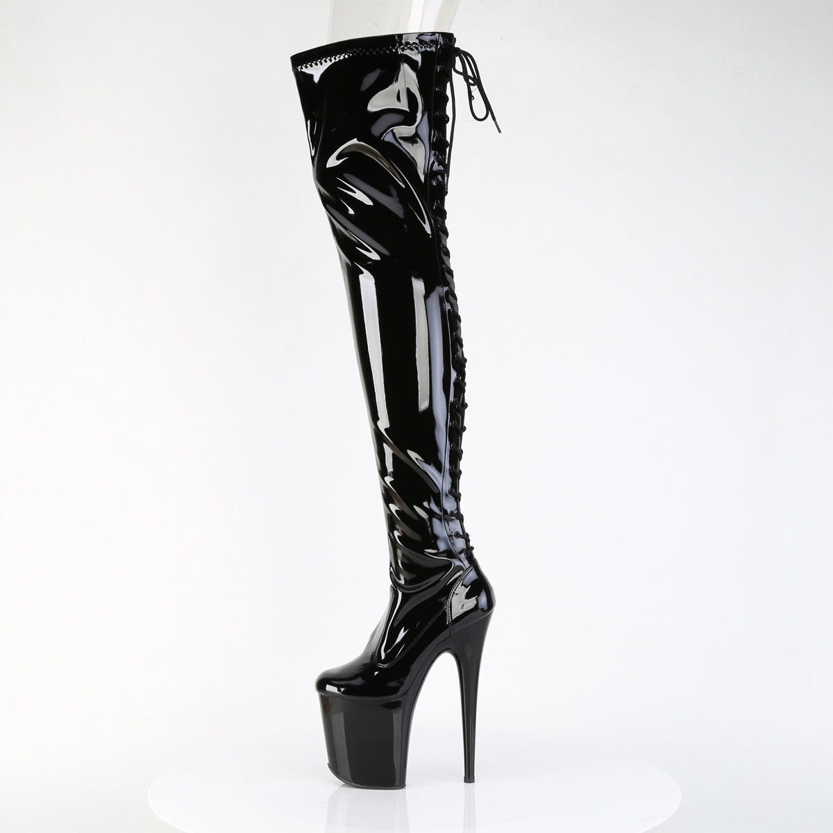 8" Heel, 4" Pf Lace-Up Back Stretch Thigh Boot, Side Zip Pleaser Pleaser FLAMINGO/3850