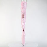 8" Heel, 4" Pf Lace-Up Back Stretch Thigh Boot, Side Zip Pleaser Pleaser FLAMINGO/3850