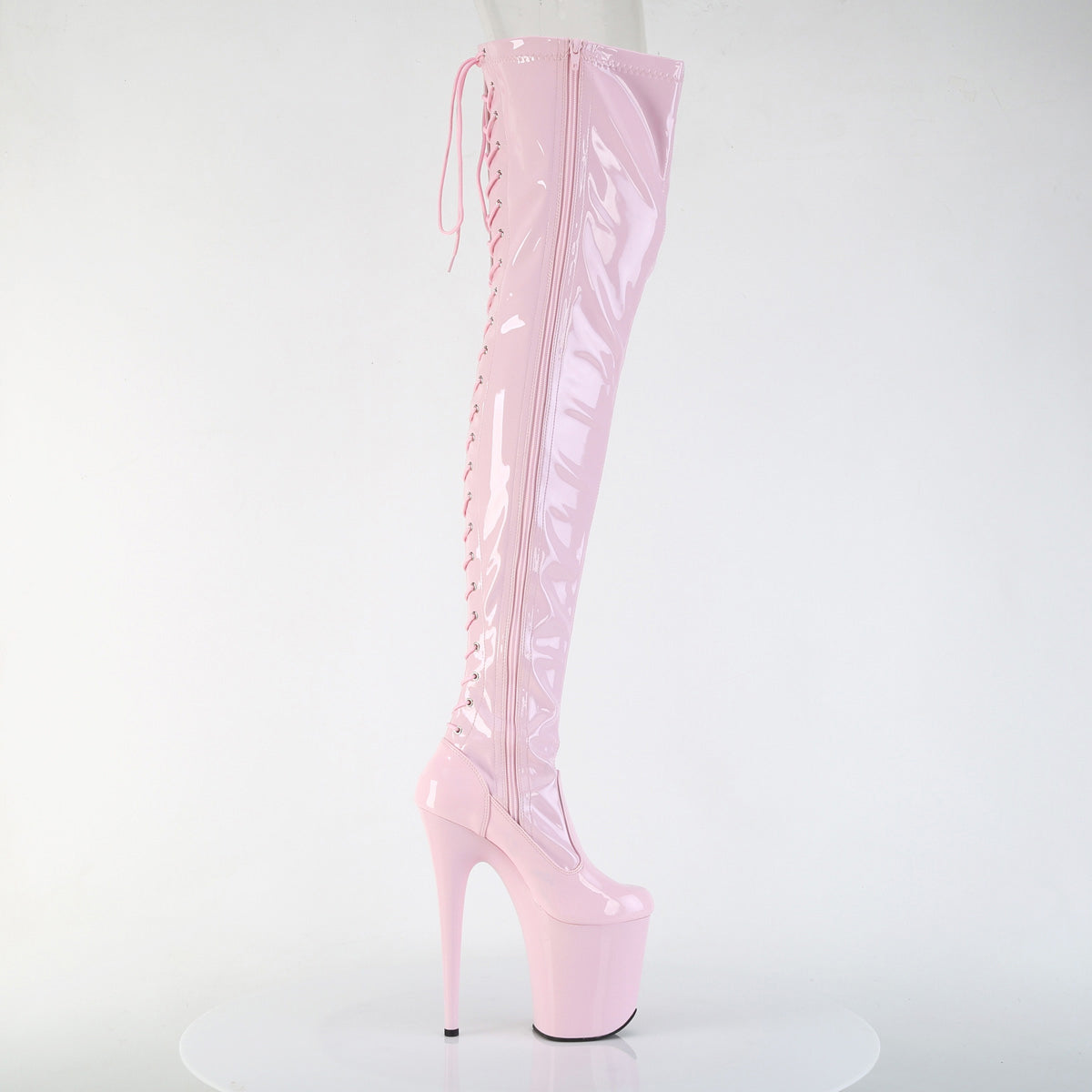 8" Heel, 4" Pf Lace-Up Back Stretch Thigh Boot, Side Zip Pleaser Pleaser FLAMINGO/3850