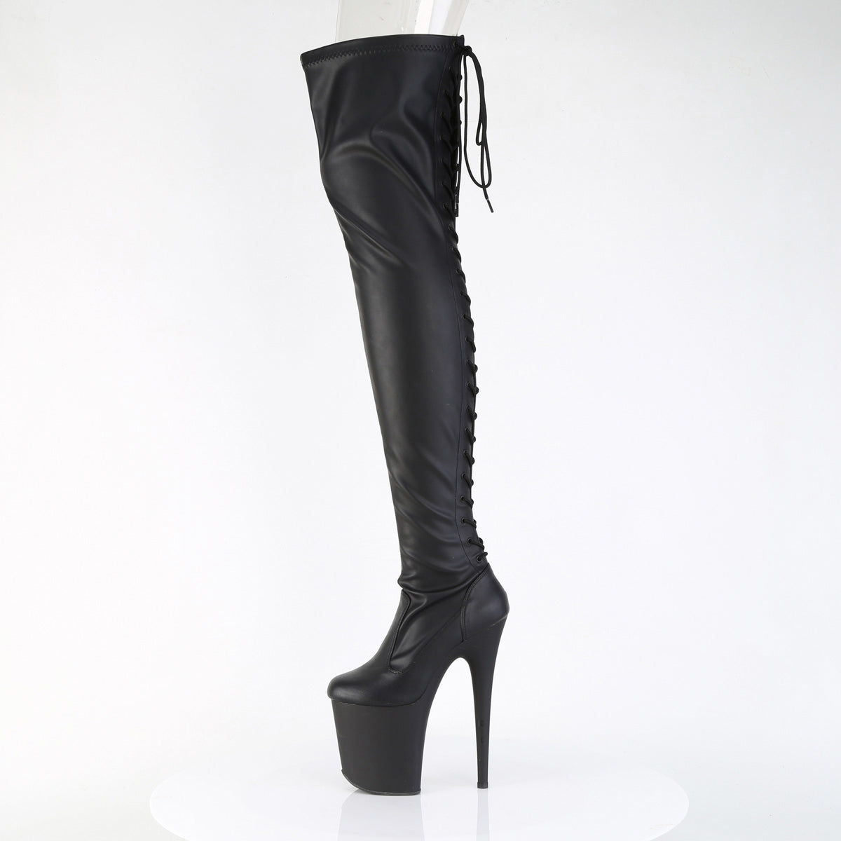 8" Heel, 4" Pf Lace-Up Back Stretch Thigh Boot, Side Zip Pleaser Pleaser FLAMINGO/3850