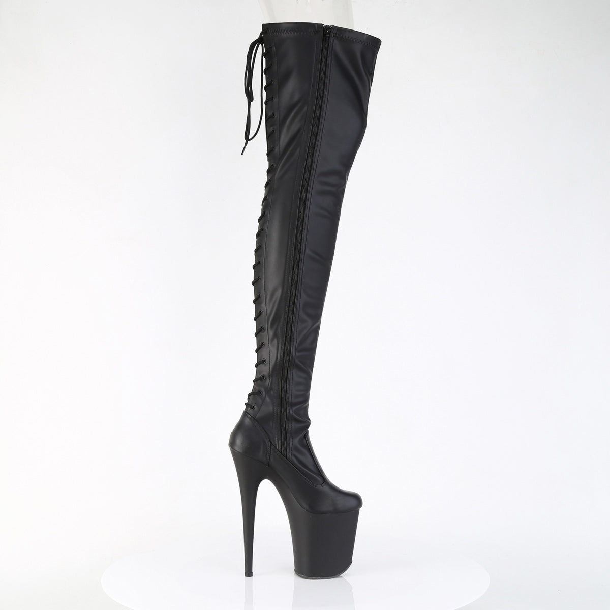 8" Heel, 4" Pf Lace-Up Back Stretch Thigh Boot, Side Zip Pleaser Pleaser FLAMINGO/3850