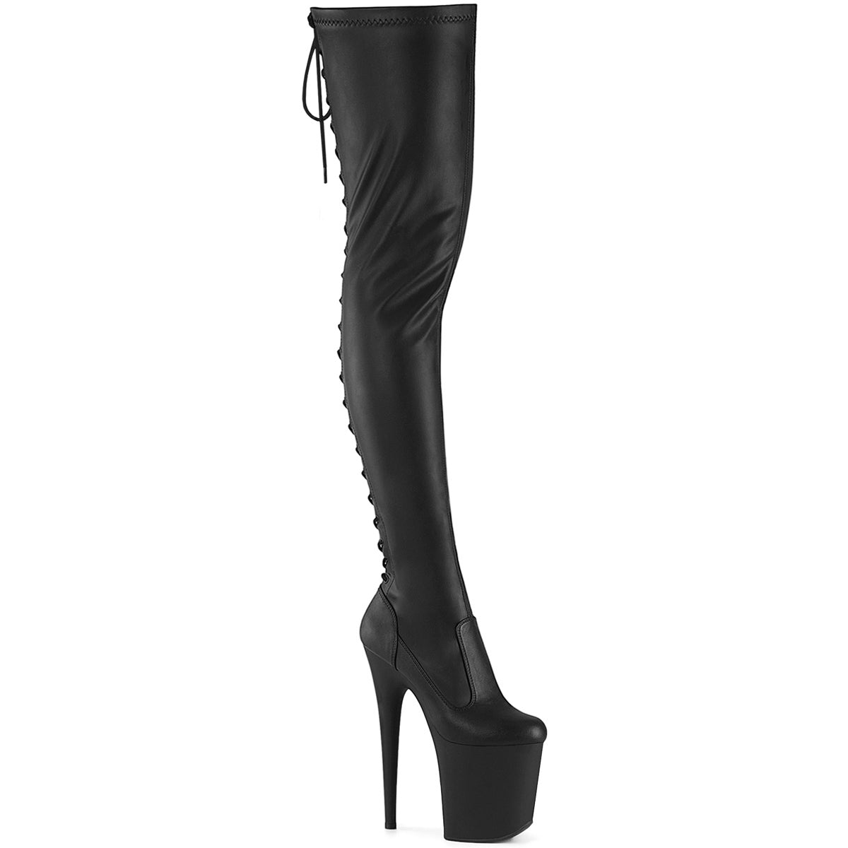 8" Heel, 4" Pf Lace-Up Back Stretch Thigh Boot, Side Zip Pleaser Pleaser FLAMINGO/3850