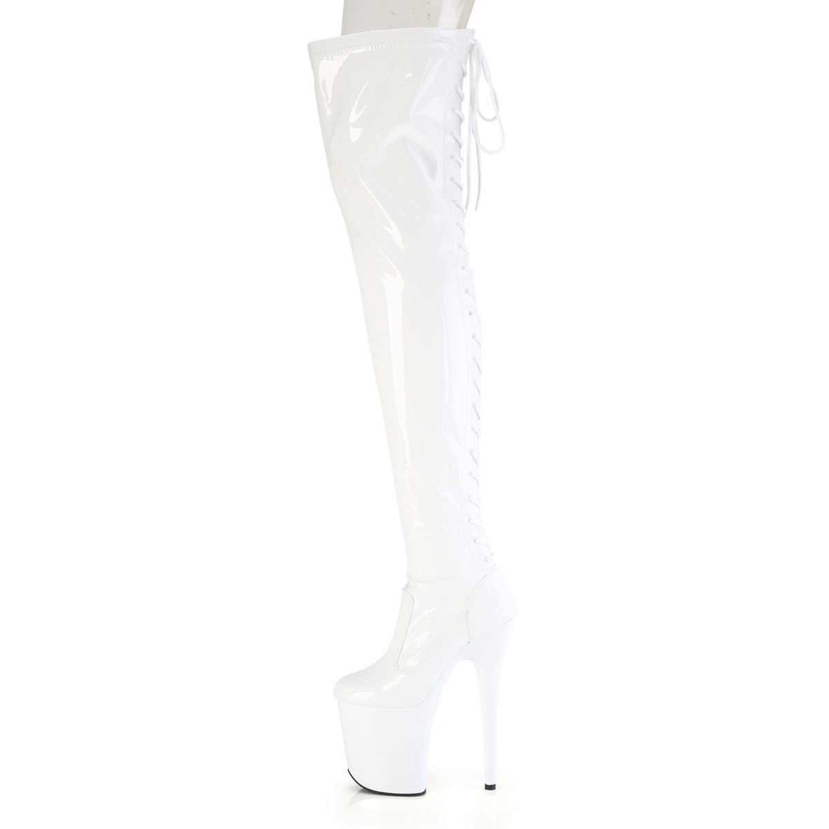 8" Heel, 4" Pf Lace-Up Back Stretch Thigh Boot, Side Zip Pleaser Pleaser FLAMINGO/3850