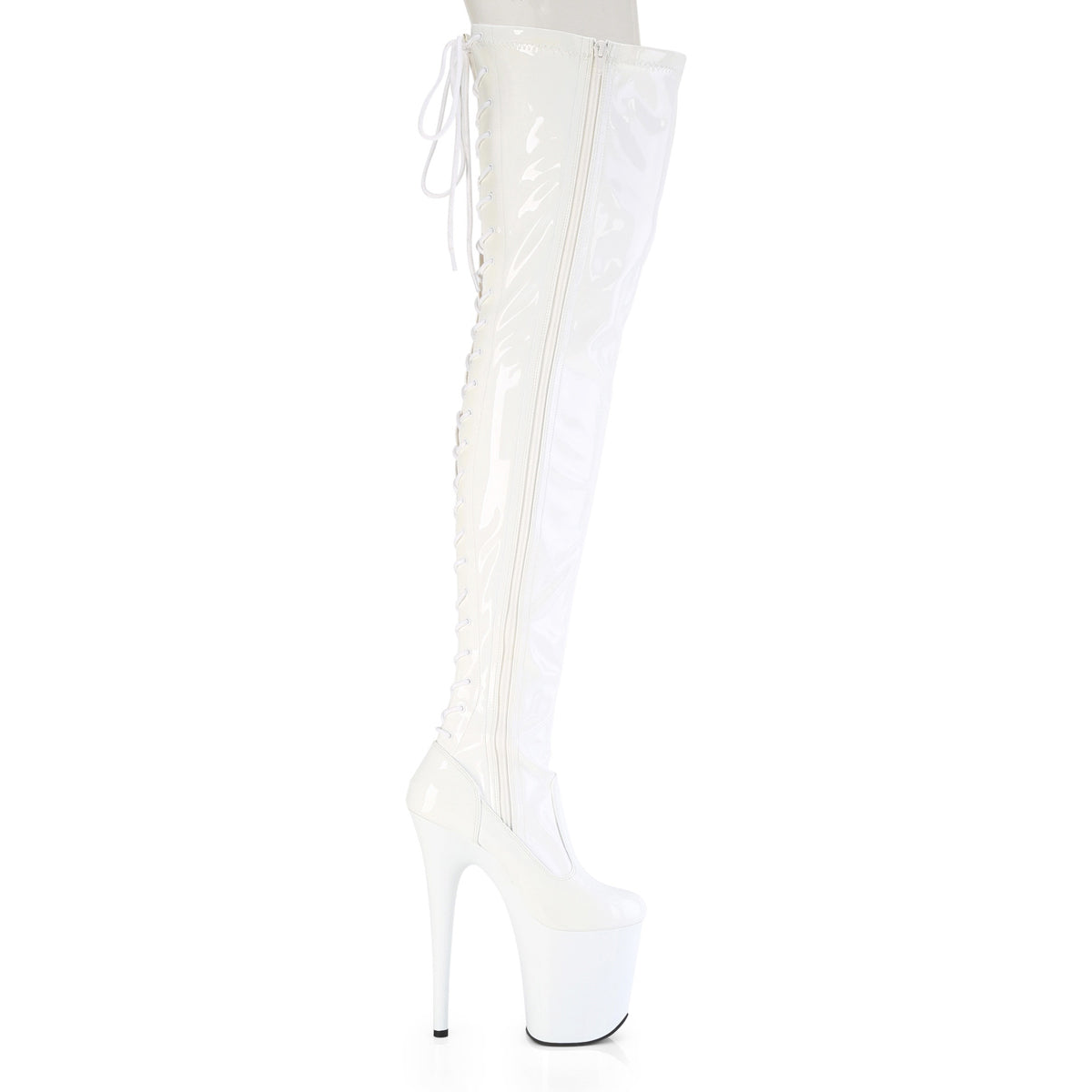 8" Heel, 4" Pf Lace-Up Back Stretch Thigh Boot, Side Zip Pleaser Pleaser FLAMINGO/3850