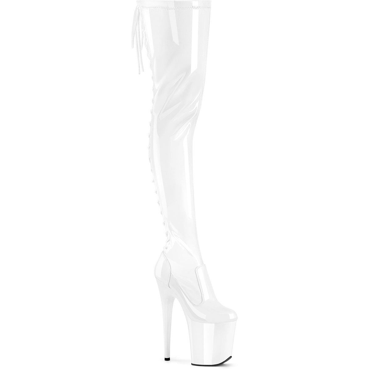 8" Heel, 4" Pf Lace-Up Back Stretch Thigh Boot, Side Zip Pleaser Pleaser FLAMINGO/3850