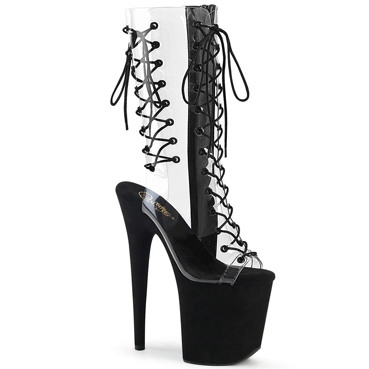 *8" Heel, 4" PF Lace-Up Mid Calf Boot, Side Zip Pleaser Pleaser FLAMINGO/800/60FS