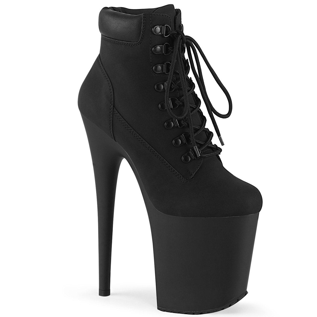 8" Heel, 4" PF Lace-Up Front Bootie, Side Zip Pleaser Pleaser FLAMINGO/800TL/02