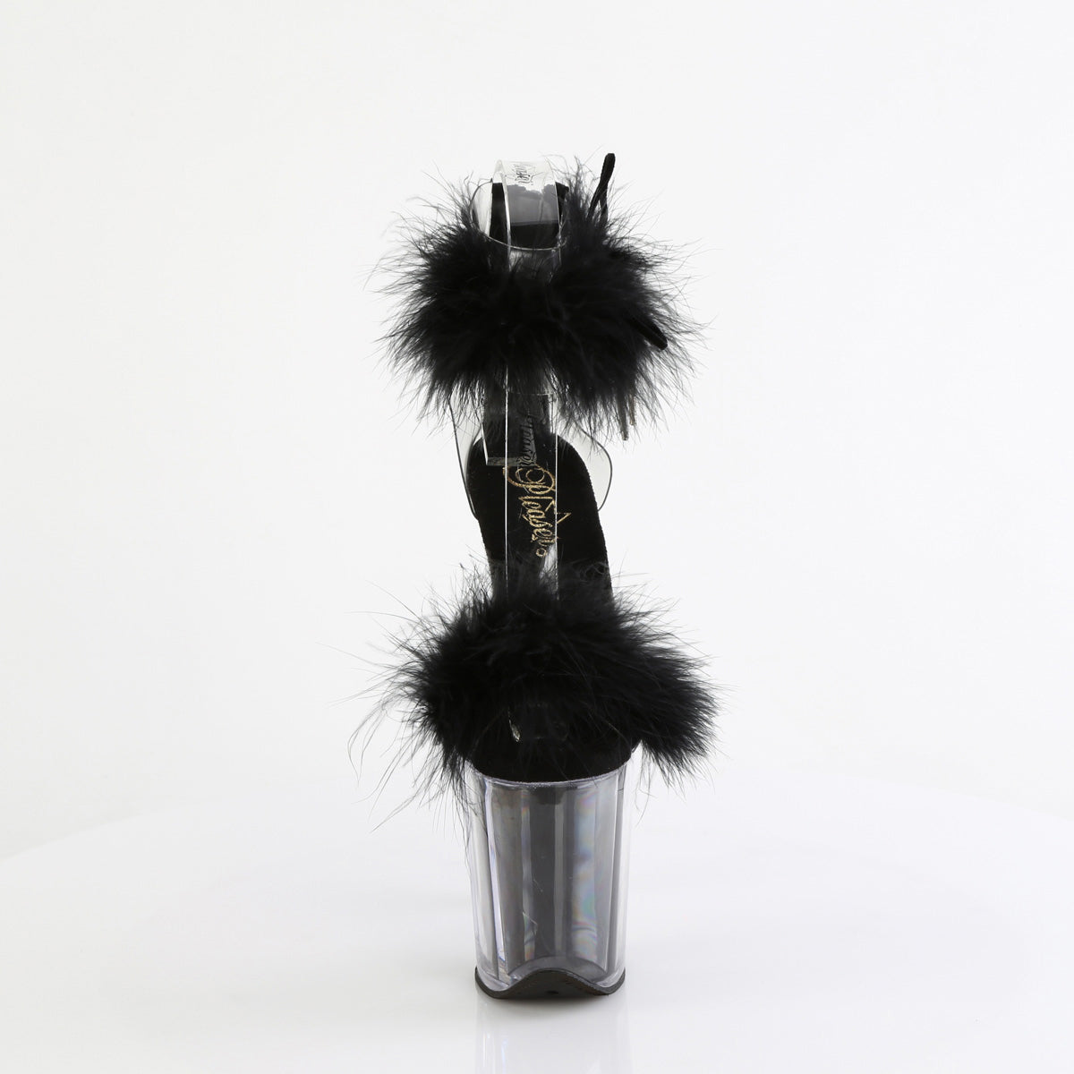 8" Heel, 4" Pf Marabou Fur Ankle Cuff Sandal, Back Zip Pleaser Pleaser FLAMINGO/824F