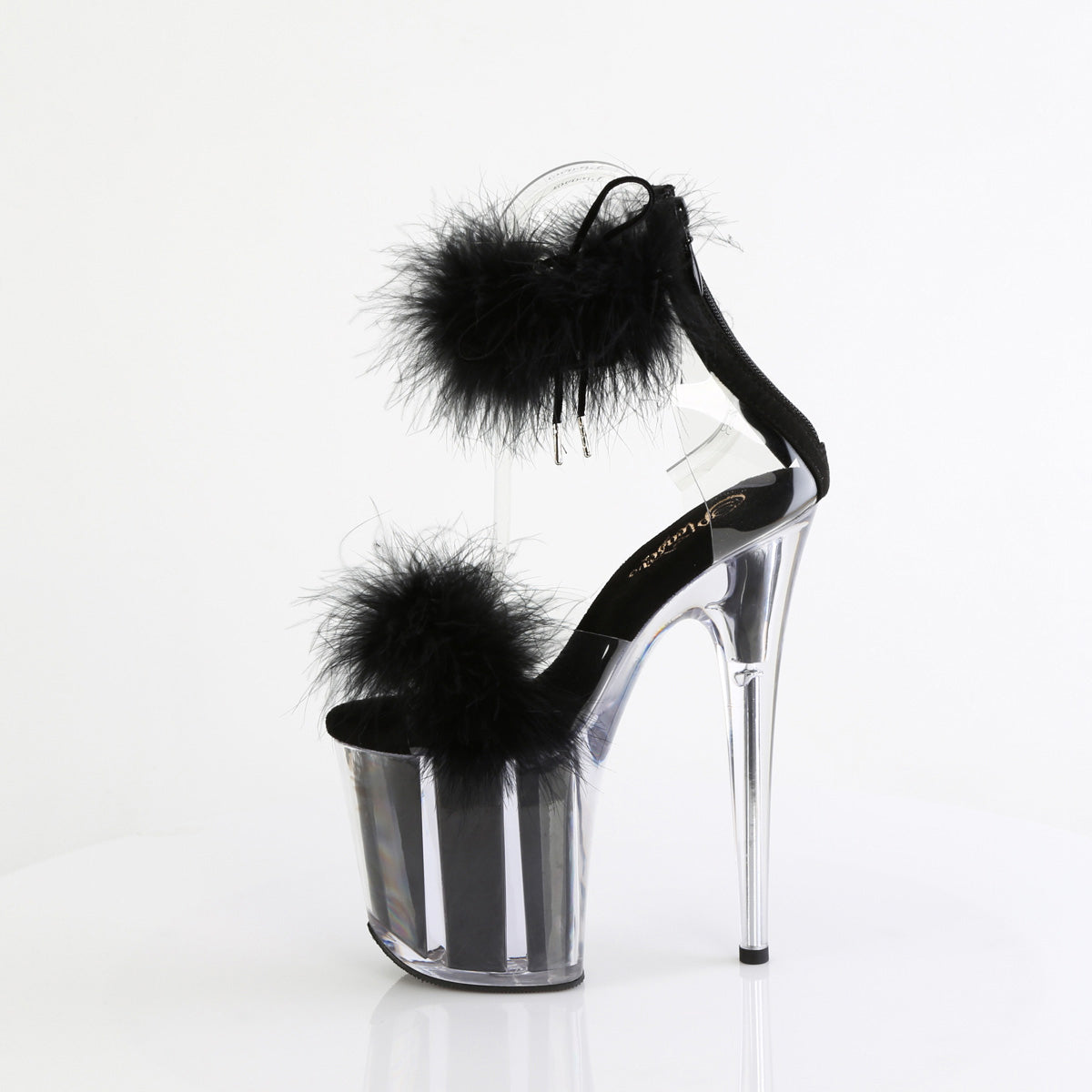 8" Heel, 4" Pf Marabou Fur Ankle Cuff Sandal, Back Zip Pleaser Pleaser FLAMINGO/824F