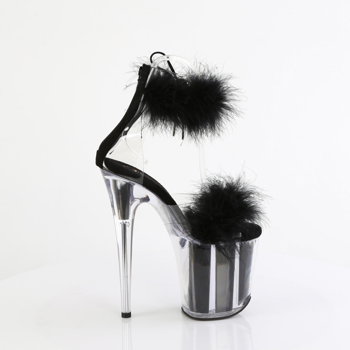 8" Heel, 4" Pf Marabou Fur Ankle Cuff Sandal, Back Zip Pleaser Pleaser FLAMINGO/824F