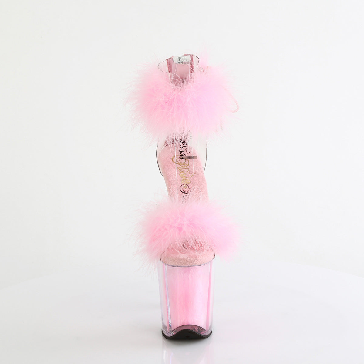 8" Heel, 4" Pf Marabou Fur Ankle Cuff Sandal, Back Zip Pleaser Pleaser FLAMINGO/824F