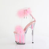 8" Heel, 4" Pf Marabou Fur Ankle Cuff Sandal, Back Zip Pleaser Pleaser FLAMINGO/824F