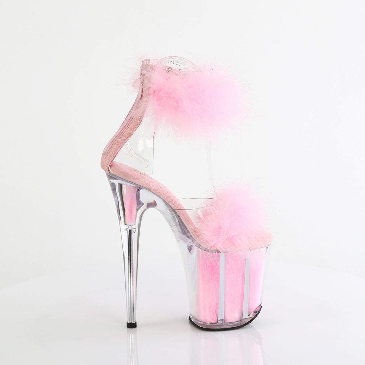 8" Heel, 4" Pf Marabou Fur Ankle Cuff Sandal, Back Zip Pleaser Pleaser FLAMINGO/824F