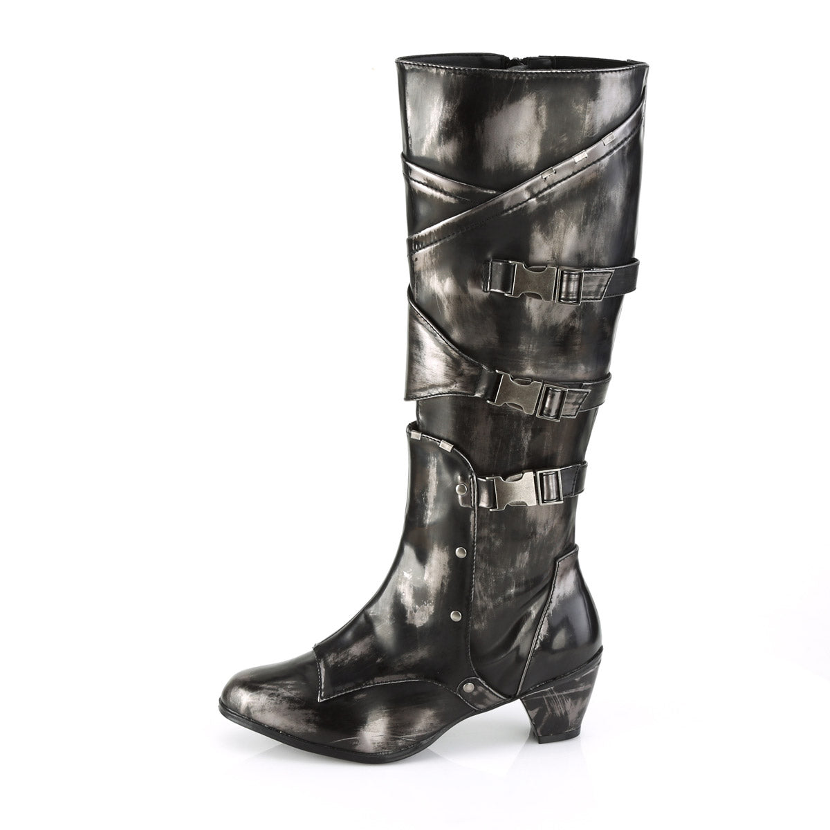 2 1/2" Block Heel Knee High Boot W/ Buckle Strap, Side Zip Pleaser Funtasma MAIDEN/8820