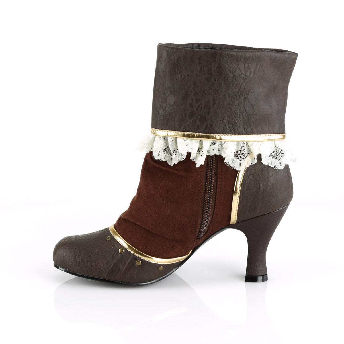 3" Heel Round Toe Cuffed Ankle Bootie, 2/3 Side Zip Pleaser Funtasma MATEY/115