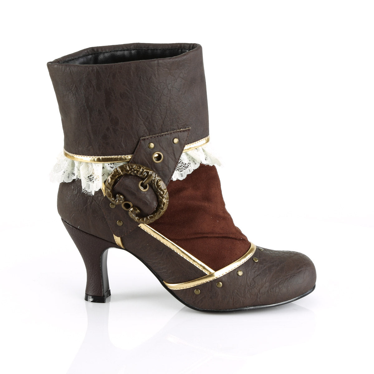 3" Heel Round Toe Cuffed Ankle Bootie, 2/3 Side Zip Pleaser Funtasma MATEY/115