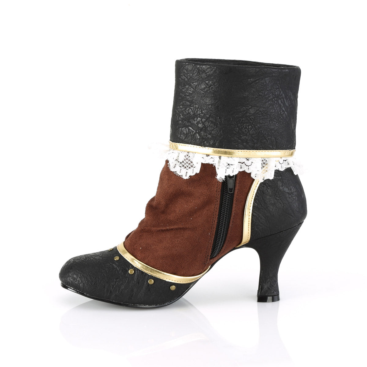 3" Heel Round Toe Cuffed Ankle Bootie, 2/3 Side Zip Pleaser Funtasma MATEY/115