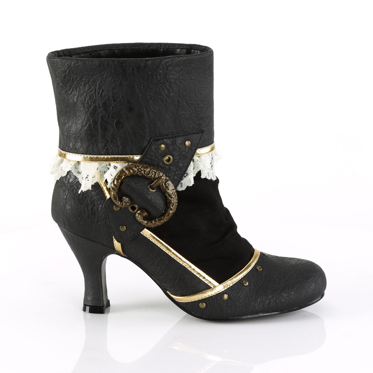 3" Heel Round Toe Cuffed Ankle Bootie, 2/3 Side Zip Pleaser Funtasma MATEY/115